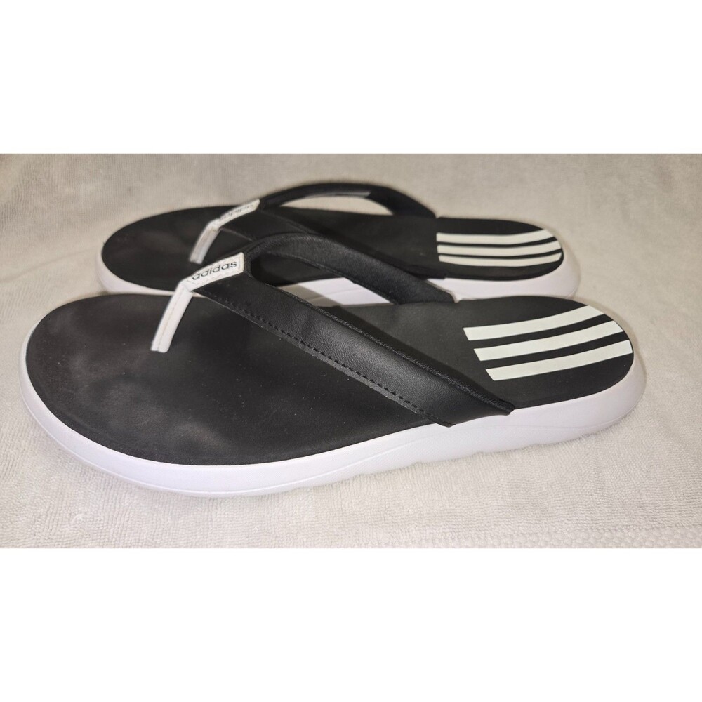 Adidas Comfort Flip Flops Womens Black White Slip On Thong Sandals Sz 10